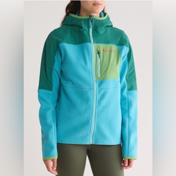 NEW Women’s Cotopaxi Abrazo Fleece Hooded Full-Zip Jacket in Greenery & Poolside - Picture 2 of 9